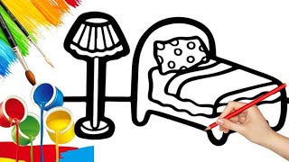 How to draw cute and easy Bedroom  Easy Step by step Drawing Painting and Coloring for Kids [upl. by Desdamona682]