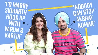 Kriti Sanon and Diljit Dosanjhs RAPID FIRE on Deepika Salman Alia Varun Kartik  Arjun Patiala [upl. by Merlin210]