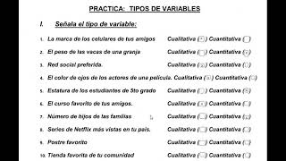 CLASIFICAR LAS SIGUIENTES VARIABLES ESTADÍSTICAS estadistica variables [upl. by Jit]