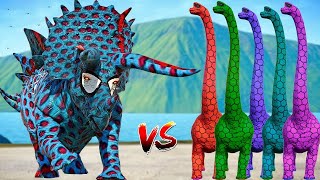 New  Spiderman IRex amp Stegoceratops VS TRex Colors  Dino Fighting Jurassic World Evolution [upl. by Llehcram]