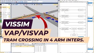 Vissim Tutorial  VAPVISVAP  Tram crossing in 4 arm intersection [upl. by Darbee]