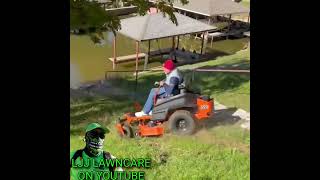 Man Drives Mower into lake lawncare mowing cuttinggrass [upl. by Analram]