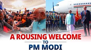 PM Modi gets a roaring welcome in Moscow Russia [upl. by Yenhoj]