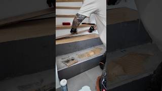 Treppenstufen mit einem Parkettboden belegen flooring woodworking diy [upl. by Micki]