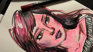 TimeLapse PORTRAIT in Acrylic Brush Markers 🖌️💙 Wsilly commentary 😉￼￼￼￼￼ [upl. by Dnyletak78]