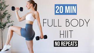 20 MIN FULL BODY HIIT with weights NO REPEATS [upl. by Iniffit]