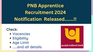 PNB Apprentice Recruitment 2024 notification [upl. by Rori]