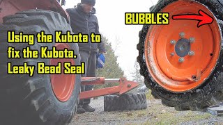 Tire bead sealing on my B26 Kubota Tractor Rocks in the bead Flat Tire Repair [upl. by Talbott]