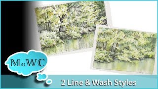 2 Line and Wash Approaches for Watercolor Landscape – InkTober [upl. by Dona]