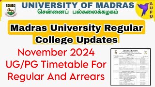 Madras University Affiliated November 2024 Exam Timetable Information 👍 [upl. by Hamlet]