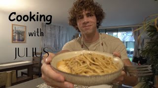 Cooking Garlic Pasta w Scallops l Cooking w Julius Ep1 [upl. by Aramak951]