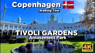 4K WALKING IN COPENHAGENS TIVOLI GARDENS THEME PARK DENMARK  THE INSPIRATION FOR DISNEYLAND [upl. by Sweyn]