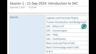 01  MainClass  21Sep2024  Welcome amp Introduction to SAC [upl. by Nady]