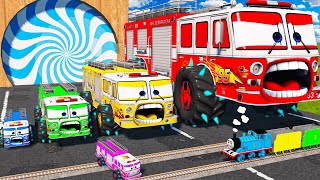 Big amp Small McQueen FIRE Truck vs Long Slide Game with Trains vs Portal Trap  BeamNGDrive 2 [upl. by Mast77]