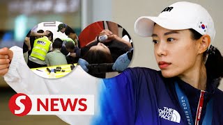 Viral South Korean Olympic shooter Kim Yeji collapses at press conference [upl. by Hedgcock]