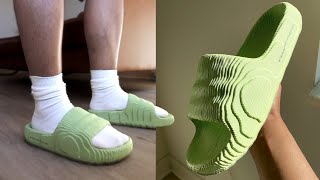 Adidas Adilette 22 Slides Magic Lime  review sizing amp on feet [upl. by Yrneh]