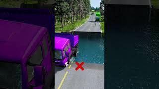 Dump truck vs huge water pit 12  carsvswaterpit doubleflatbedtrailertruckvsspeedbumps [upl. by Aztirak]