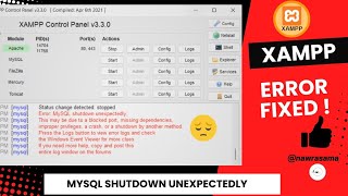 xampp mysql shutdown unexpectedly 2024  error fixed mysql php xamppserver [upl. by Assiren]