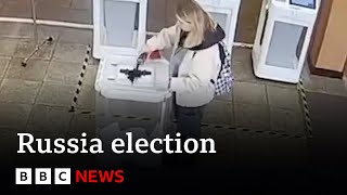 Russia election protesters attack polling stations in defiance of President Putin  BBC News [upl. by Elleira]