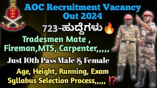 New🔥AOC Recruitment Vacancy Out 2024AOC Tradesmen Mate Fireman MTS Carpenter Vacancy Detail [upl. by Aicitan]