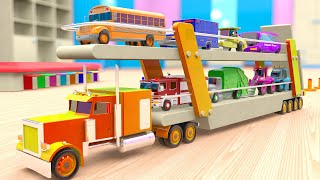 Learning Colors with Toy Street Vehicles with Car Transport Truck for Kids 3D Vehicles [upl. by Ecienahs]