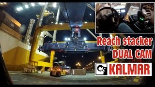 NEW Kalmar KMOTION Reach Stacker at work OPERATORS VIEW DUAL CAM discharging twin 20quot container [upl. by Acina]