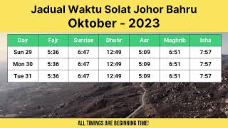 Jadual Waktu Solat Johor Bahru Oktober 2023 [upl. by Katey541]