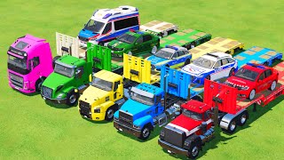 TRANSPORTING PIXAR CARS amp FRUITS WITH COLORED amp JOHN DEERE vs CLAAS vs TRACTORS  BeamNGdrive 983 [upl. by Ahsinej]