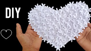 Heart Wall Decor With White Flowers 🤍🤍🤍 l Paper Craft l Beautiful l Sowdarya Shines [upl. by Pass13]