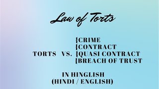 Difference Bw Tort amp other wrongs contract crime quasi contract trust  Hinglish HindiEng [upl. by Parris]