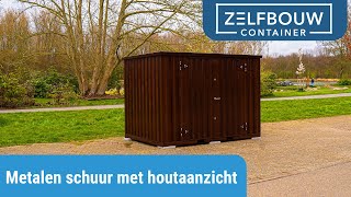 Metalen schuur met houtaanzicht voor in de tuin  Zelfbouwcontainer [upl. by Llenart]