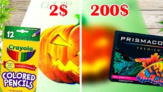 2 vs 200 Colored Pencils ART  Cheap vs Expensive Pumkin Drawing [upl. by Lurline]