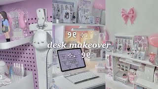 Chill night desk makeover  decorating my desk 2024 🎀 pink cozy aesthetic ୨୧♡ lots of stationery [upl. by Hobard72]