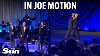 Embarrassing moment Joe Biden appears to FREEZE again before Barack Obama pulls him offstage [upl. by Dazhehs]