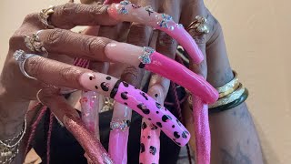 WHATS ON MY NAILS CANCER AWARENESS NAILS PINK XL NAILS [upl. by Ardnala]