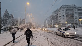 Syntagma Square Covered in Snow  Athens Greece 🇬🇷 2022 [upl. by Hughie]