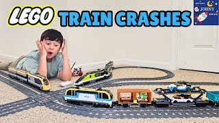 Lego Freight Train Vs Lego High Speed Trains Crash and Build Giant Lego Tracks [upl. by Oiramej]