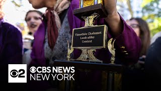 Timothée Chalamet surprises crowd at lookalike contest in NYC [upl. by Lorilyn]