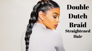 Easy Big Double Dutch Braids on Straightened Hair  jasmeannnn [upl. by Oznole]