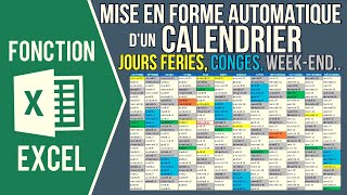 EXCEL  CALENDRIER AUTOMATIQUE Planning des congés jours fériés weekend et date du jour [upl. by Ilrak395]