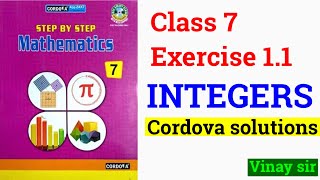 class 7 exercise 11 Integers  cordova solutions  maths by vinay sir  vinaysir2680 [upl. by Veron]