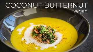 Coconut Butternut Squash Soup Recipe  Easy vegan Thanksgiving meal idea [upl. by Elleinad]