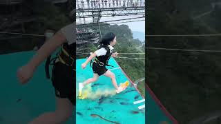 Bungee Jumping With Rope In Beautiful Place She Jumped Down So Gracefully😂funny extreme [upl. by Teevens]