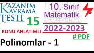 10 Sınıf  Kazanım Testi 15  Polinomlar 1 MEB  2022 2023  Matematik  PDF [upl. by Yllop]