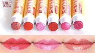 Burts Bees Lip Shimmer Swatches on Lips 6 colors [upl. by Leiru462]