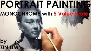 Monochromatic Portrait Painting by 5 Value Scale [upl. by Basilio375]