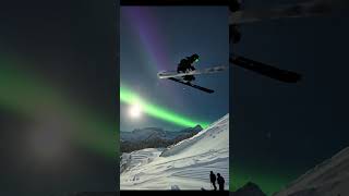 Insane Ski Jump Under Northern Lights amp Full Moon 🌌⛷️ [upl. by Pasol]