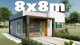 🏡 casa de 8x8 metros plano de casa 8x8 diseño de casa pequeña y bonita 💕 [upl. by Ettenyar]