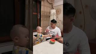 Cute Baby Teaches His Dad A Lesson When He Cant Eat Watermelon funny father cute fatherhoodjoy [upl. by Enelrac]