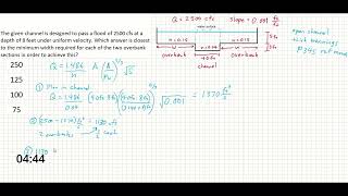 PE Exam Practice Problem 10 Water Resources  Mannings Equation  Open Channel Flow [upl. by Eleinad]